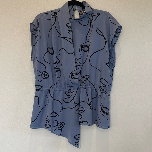 Wortington Abstract Painting Print Blue Blouse Size L - Picture 1 of 8